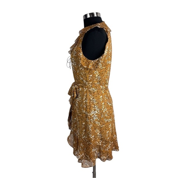 PAIGE TIA CARAMEL SPICE LEOPARD SILK RUFFLE MINI DRESS - Picture 6 of 14